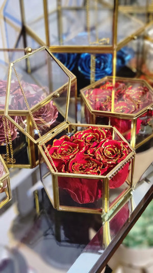 Open image in slideshow, The Rose Maven - All Rights Reserved red roses with gold trim
